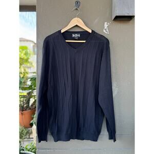 Vintage Alan Stuart Sweater Large Silk Cotton Ribbed Knit V-Neck Pullover Blue